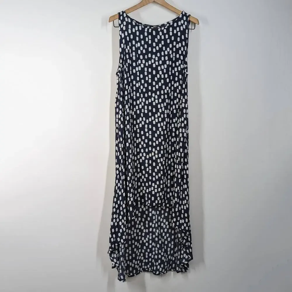 Mister Zimi Sleeveless High Low Shift Dress Navy Print Size 10 AU 6 US Preowned - Picture 2 of 7